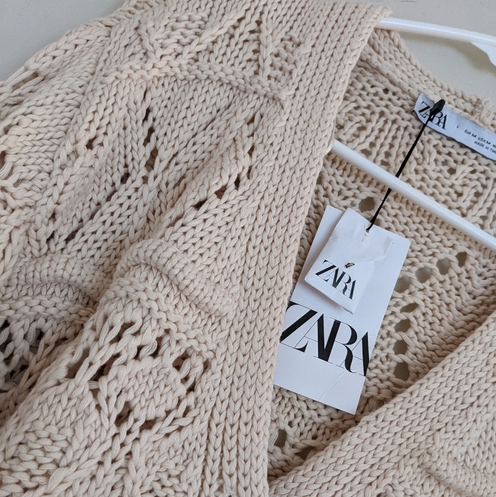 NEW ZARA BEIGE COTTON CARDIGAN WITH PEARL BUTTONS - Picture 10 of 15